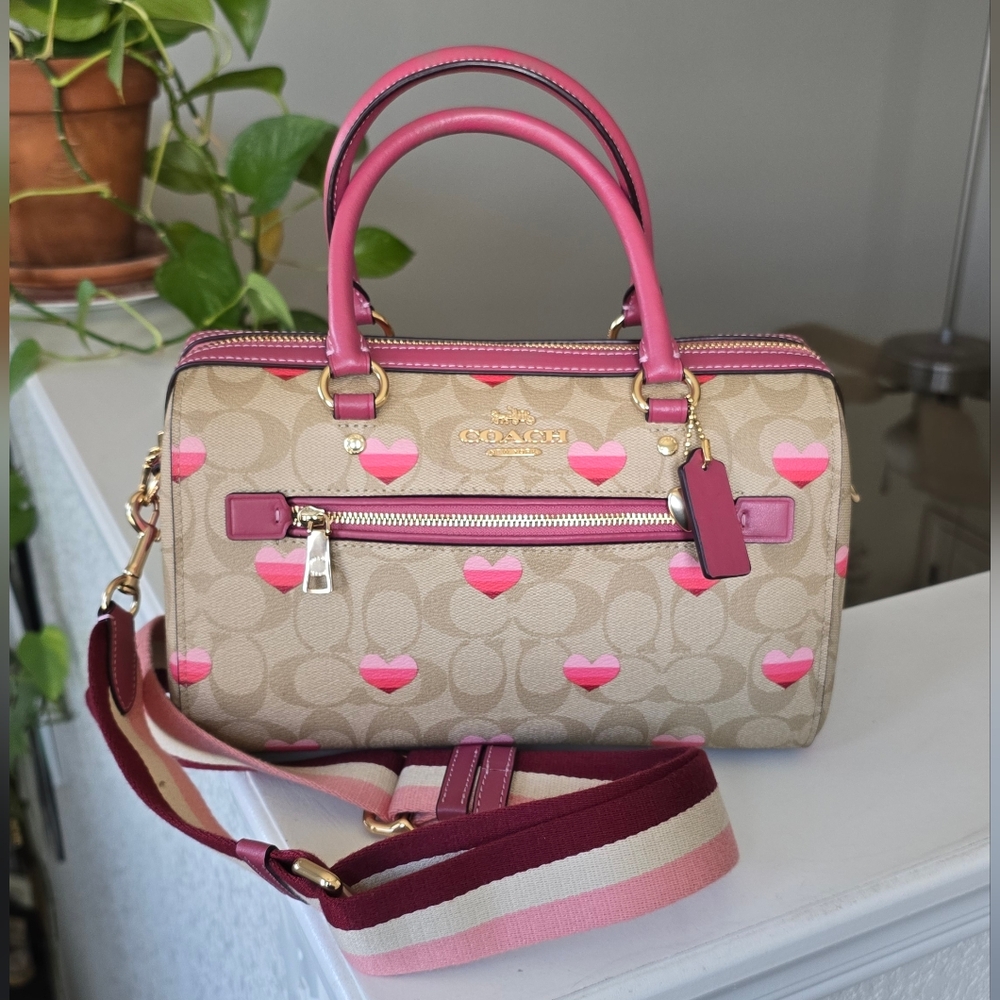 Coach Rowan Pink And Tan Heart Satchel/ Crossbody - Picture 5 of 17